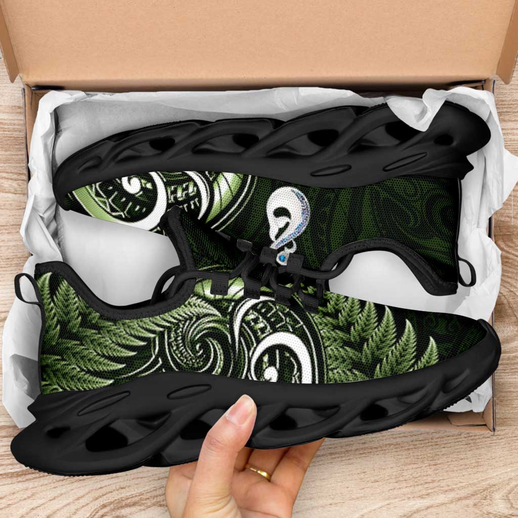 Green New Zealand Clunky Sneakers Aotearoa Silver Fern With Manaia Maori Unique LT14 - Polynesian Pride