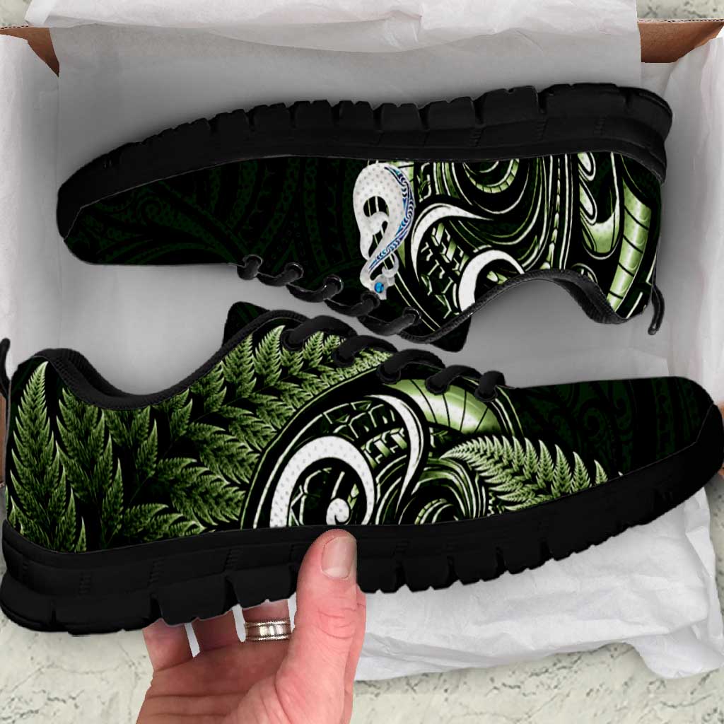Green New Zealand Sneakers Aotearoa Silver Fern With Manaia Maori Unique