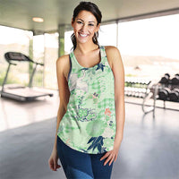 Green Palaka Crane and Flowers Women Racerback Tank Japan Heritage Spirit LT9 - Polynesian Pride