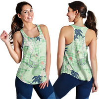 Green Palaka Crane and Flowers Women Racerback Tank Japan Heritage Spirit LT9 - Polynesian Pride