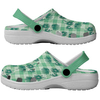 Green Palaka Hawaii Clogs Shoes Hawaiian Lehua Blossoms