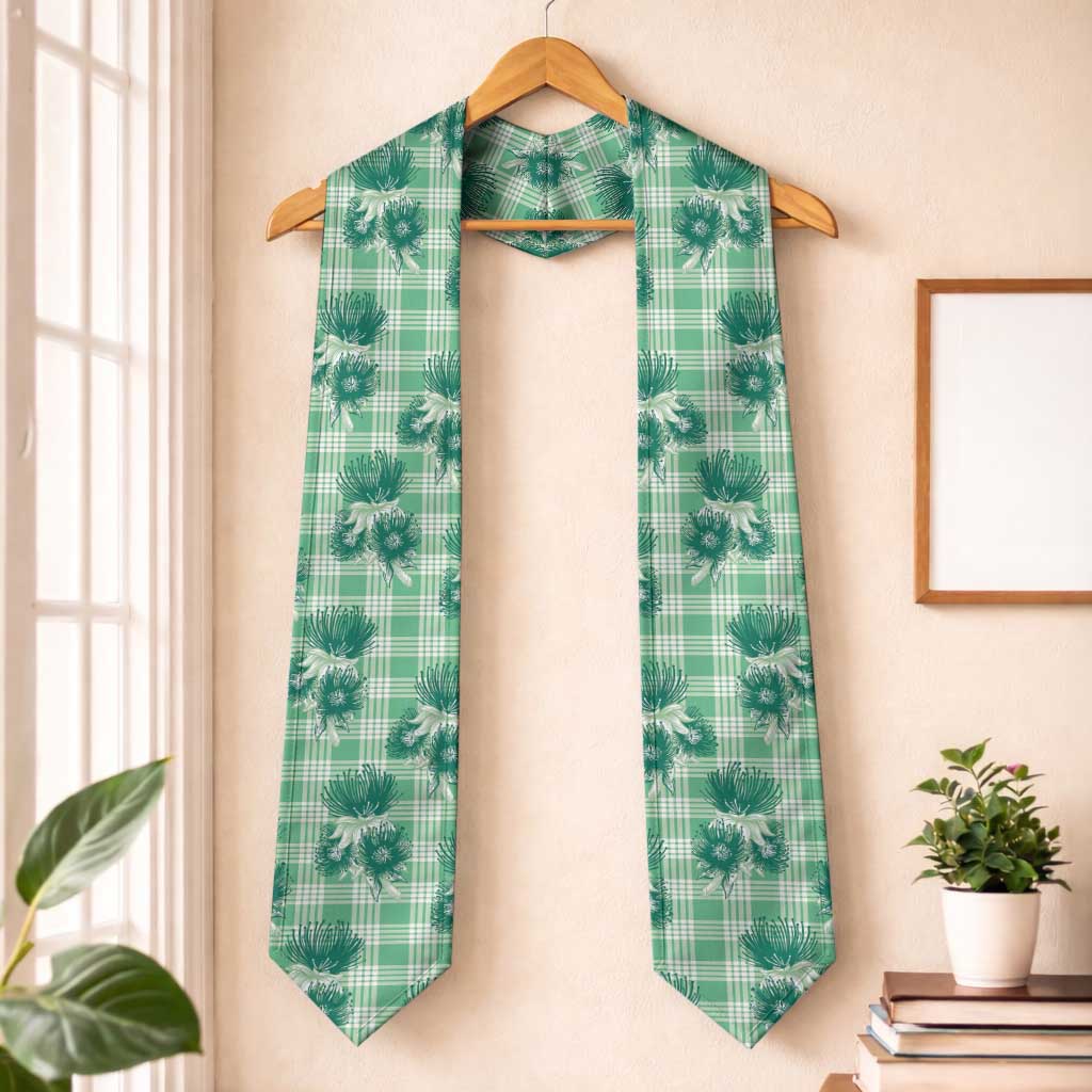 Green Palaka Hawaii Graduation Stole Hawaiian Lehua Blossoms