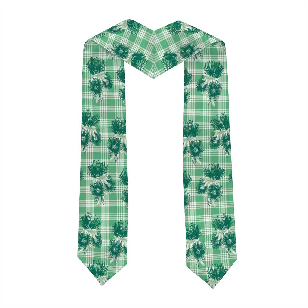 Green Palaka Hawaii Graduation Stole Hawaiian Lehua Blossoms