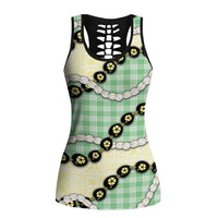 Green Palaka Hawaii Hollow Tank Top Kukui Nut Pikake Lei Hawaiian Tapa Pattern - Polynesian Pride