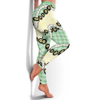 Green Palaka Hawaii Leggings Kukui Nut Pikake Lei Hawaiian Tapa Pattern - Polynesian Pride