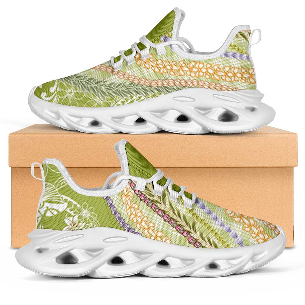 Green Palaka Hawaii Leis Clunky Sneakers Hawaiian-plaid Elegant Tropical Vibes