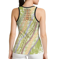 Green Palaka Hawaii Leis Hollow Tank Top Hawaiian-plaid Elegant Tropical Vibes - Polynesian Pride