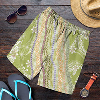 Green Palaka Hawaii Leis Shorts for Men Hawaiian-plaid Elegant Tropical Vibes - Polynesian Pride
