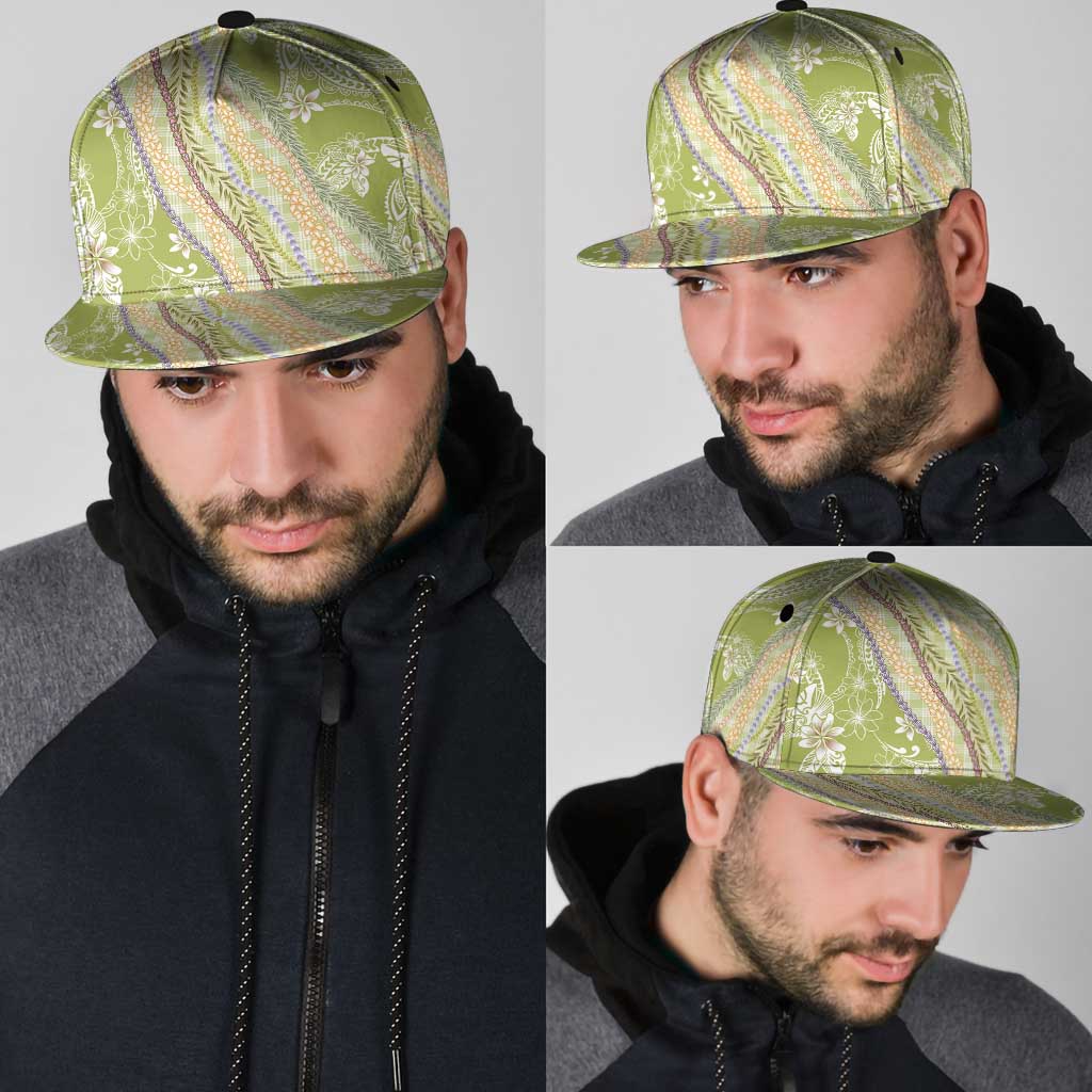 Green Palaka Hawaii Leis Snapback Cap Hawaiian-plaid Elegant Tropical Vibes - Polynesian Pride