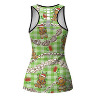 Green Palaka Hawaii Mele Kalikimaka Hollow Tank Top Ohia Lehua Shell Leis Funny Gingerbread Santa LT14 - Polynesian Pride