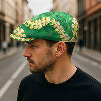 Green Palaka Hawaii Mele Kalikimaka Jeff Hat Ohia Lehua Monstera Puakenikeni Lei - Polynesian Pride