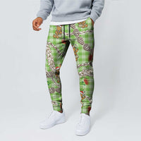 Green Palaka Hawaii Mele Kalikimaka Jogger Pants Ohia Lehua Shell Leis Funny Gingerbread Santa - Polynesian Pride