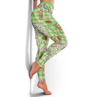 Green Palaka Hawaii Mele Kalikimaka Leggings - Ohia Lehua Shell Leis Funny Gingerbread Santa LT14 - Polynesian Pride