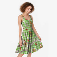 Green Palaka Hawaii Mele Kalikimaka Midi Dress Ohia Lehua Shell Leis Funny Gingerbread Santa LT14 - Polynesian Pride