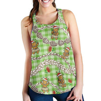 Green Palaka Hawaii Mele Kalikimaka Women Racerback Tank Ohia Lehua Shell Leis Funny Gingerbread Santa LT14 - Polynesian Pride