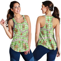 Green Palaka Hawaii Mele Kalikimaka Women Racerback Tank Ohia Lehua Shell Leis Funny Gingerbread Santa LT14 - Polynesian Pride