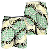 Green Palaka Hawaii Shorts for Men Kukui Nut Pikake Lei Hawaiian Tapa Pattern - Polynesian Pride