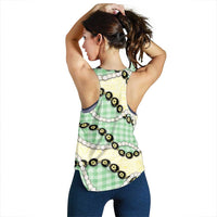 Green Palaka Hawaii Women Racerback Tank Kukui Nut Pikake Lei Hawaiian Tapa Pattern - Polynesian Pride