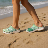 Green Palaka Japanese Traditional Clogs Shoes Asanoha Seigaiha Sakura Motif - Polynesian Pride