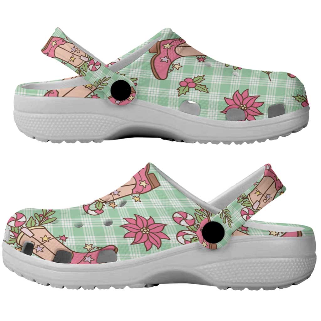 Green Paniolo Palaka Hawaiian Cowgirl Christmas Clogs Shoes - Polynesian Pride