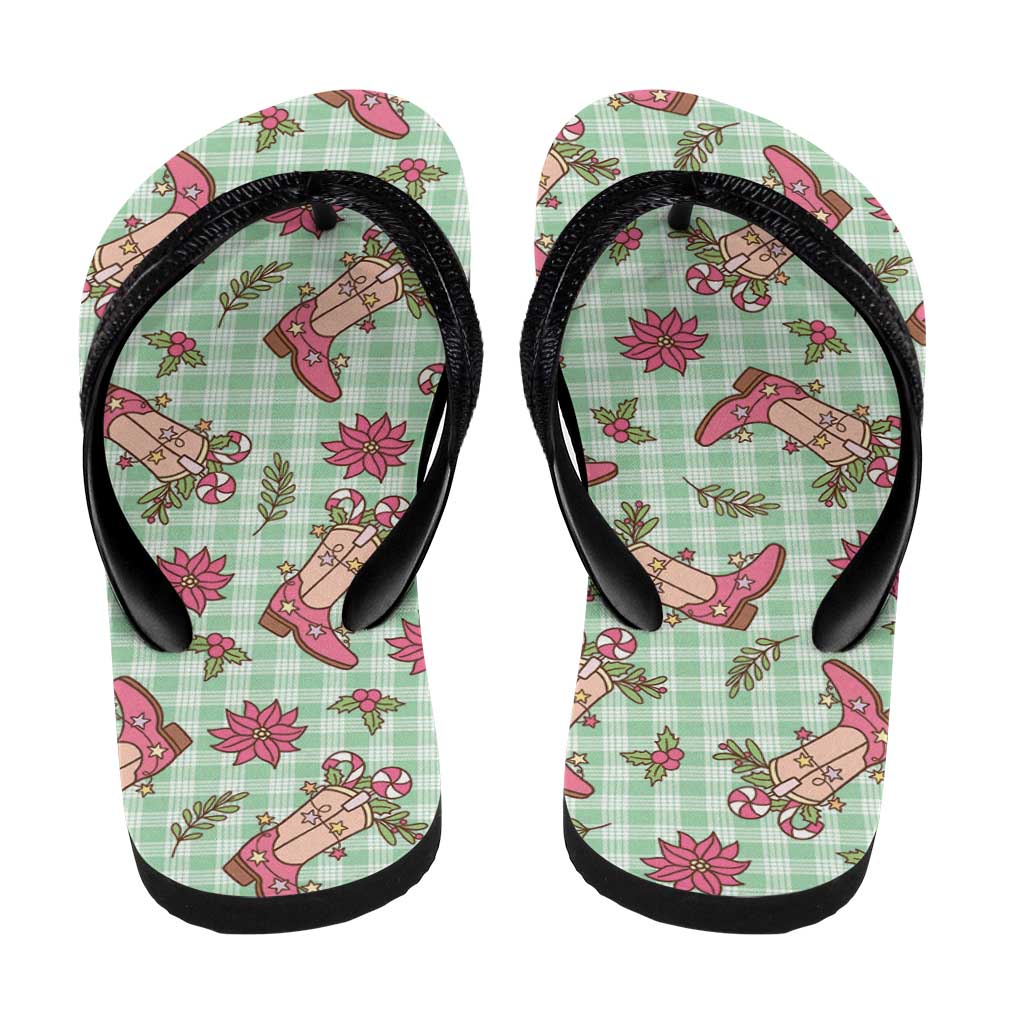 Green Paniolo Palaka Hawaiian Cowgirl Christmas Flip Flops - Polynesian Pride