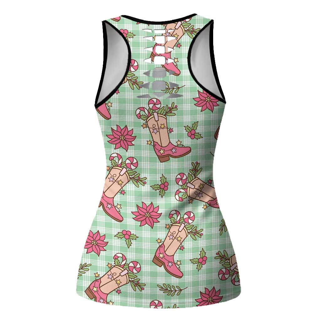 Green Paniolo Palaka Hawaiian Cowgirl Christmas Hollow Tank Top - Polynesian Pride