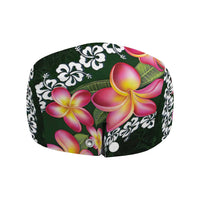 Green Polynesia Jeff Hat Plumeria With Hibiscus Pattern Tropical Vibes - Polynesian Pride