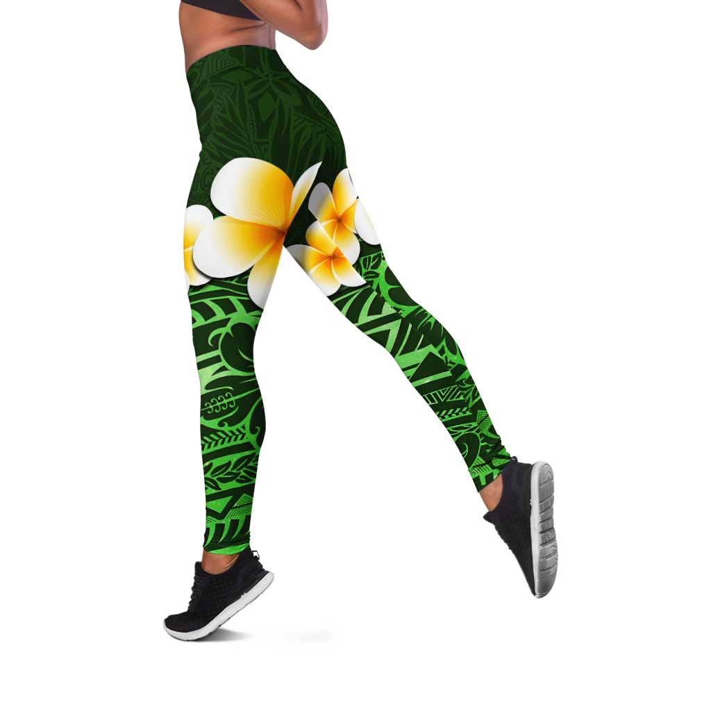 Green Polynesia Leggings Plumeria Tropical Leaves With Galaxy Polynesian Art LT14 Green - Polynesian Pride