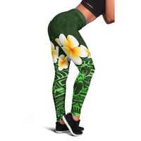 Green Polynesia Leggings Plumeria Tropical Leaves With Galaxy Polynesian Art LT14 - Polynesian Pride