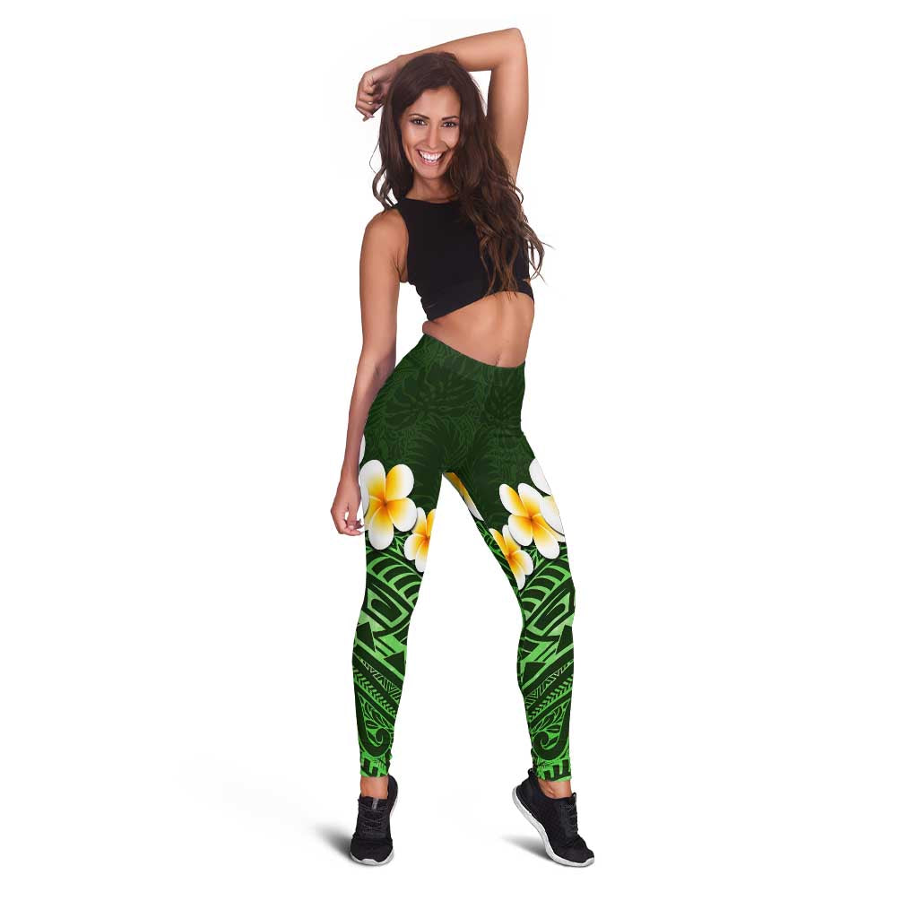 Green Polynesia Leggings Plumeria Tropical Leaves With Galaxy Polynesian Art LT14 - Polynesian Pride