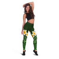 Green Polynesia Leggings Plumeria Tropical Leaves With Galaxy Polynesian Art LT14 - Polynesian Pride