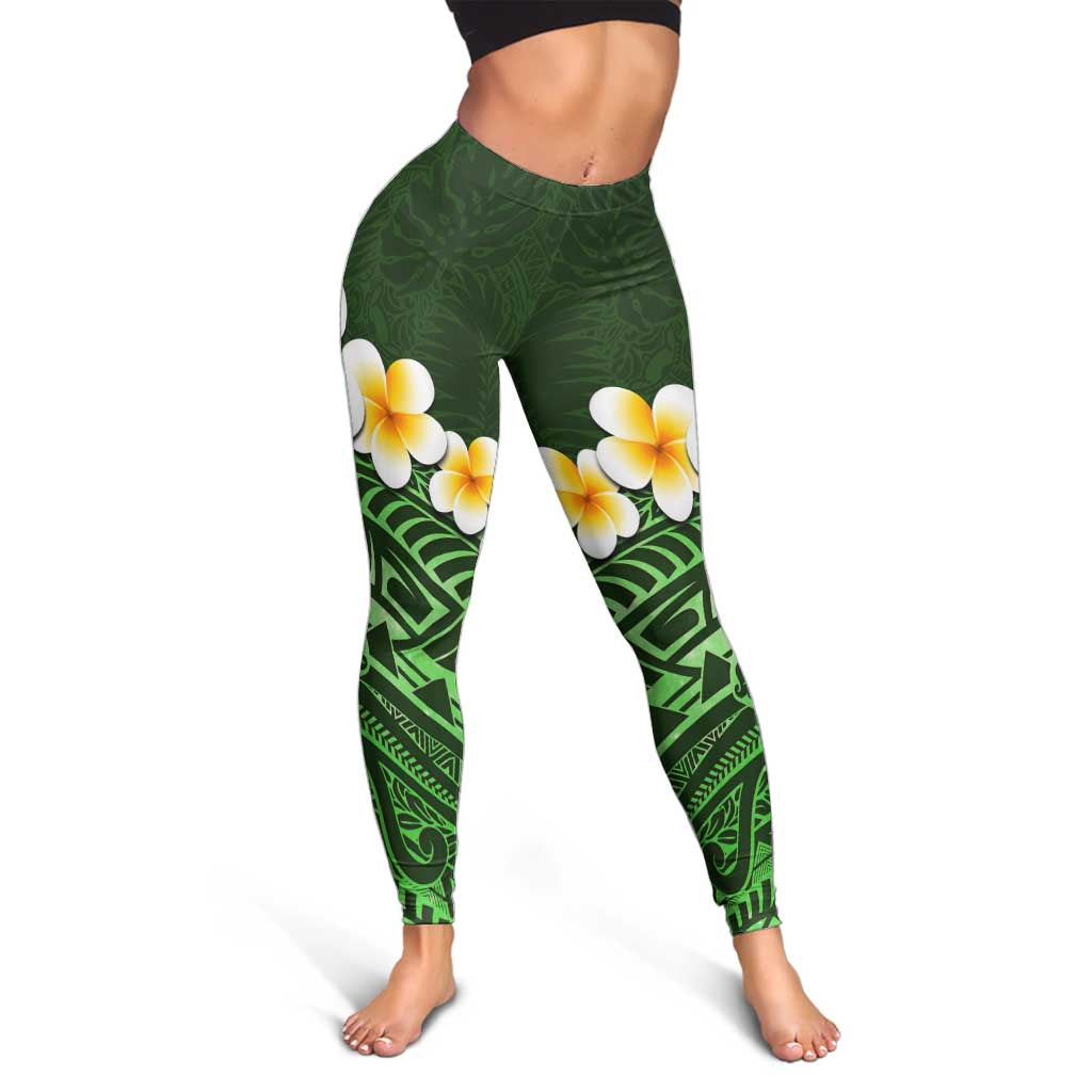Green Polynesia Leggings Plumeria Tropical Leaves With Galaxy Polynesian Art LT14 - Polynesian Pride