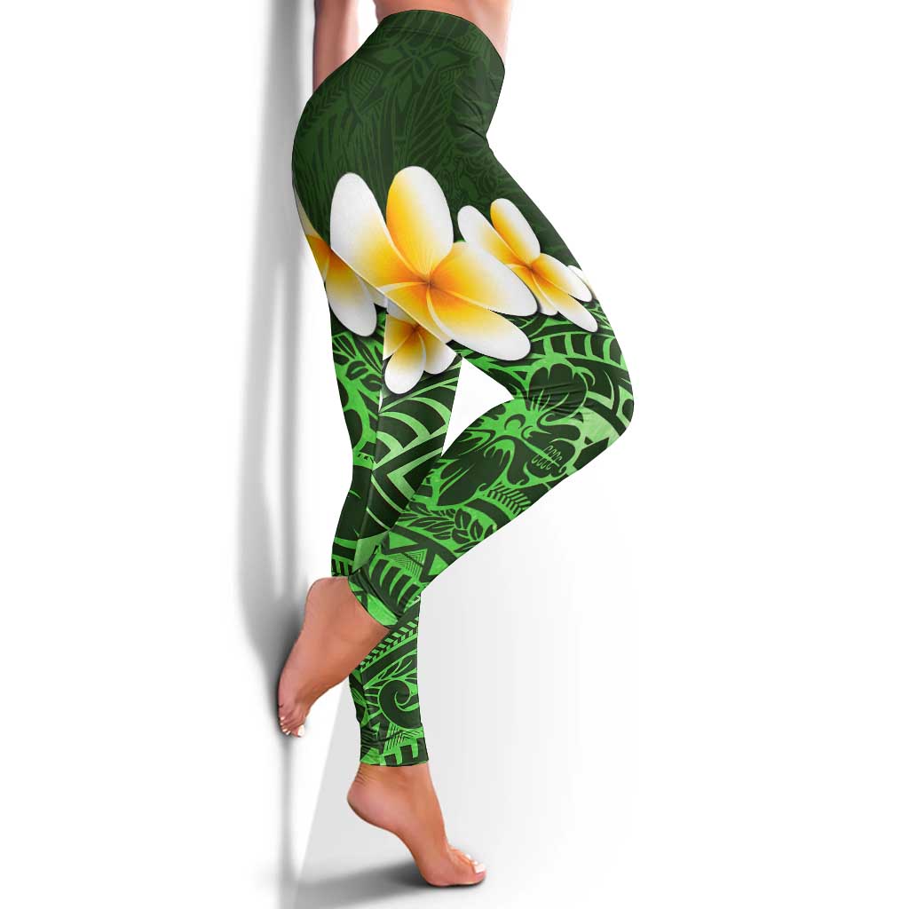 Green Polynesia Leggings Plumeria Tropical Leaves With Galaxy Polynesian Art LT14 - Polynesian Pride