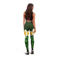 Green Polynesia Leggings Plumeria Tropical Leaves With Galaxy Polynesian Art LT14 - Polynesian Pride