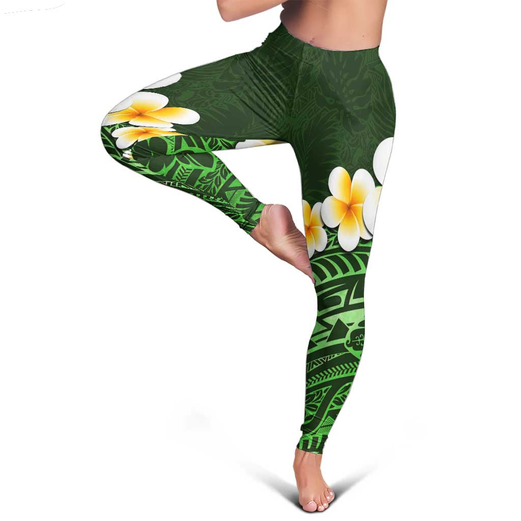 Green Polynesia Leggings Plumeria Tropical Leaves With Galaxy Polynesian Art LT14 - Polynesian Pride