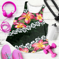 Green Polynesia Women Racerback Tank Plumeria With Hibiscus Pattern Tropical Vibes LT14 Green - Polynesian Pride