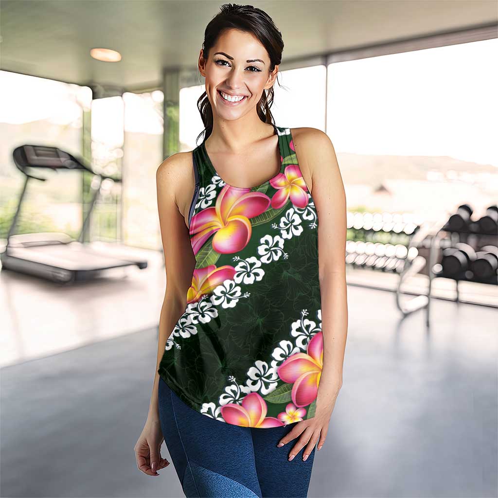 Green Polynesia Women Racerback Tank Plumeria With Hibiscus Pattern Tropical Vibes LT14 - Polynesian Pride