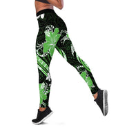 Green Polynesian Pattern With Tropical Flowers Leggings LT05 Green - Polynesian Pride