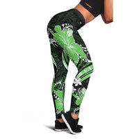 Green Polynesian Pattern With Tropical Flowers Leggings LT05 - Polynesian Pride