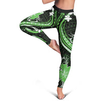 Green Polynesian Pattern With Tropical Flowers Leggings LT05 - Polynesian Pride