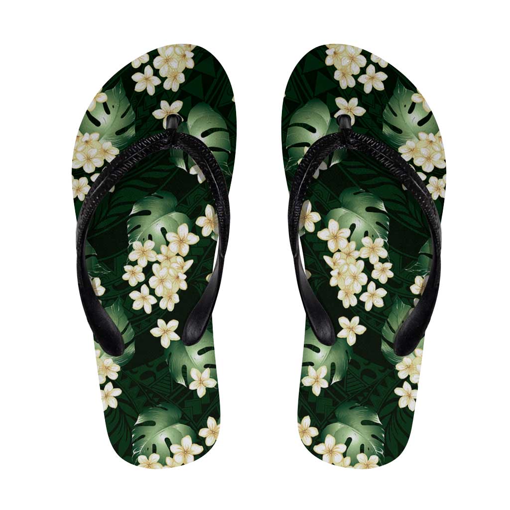 Green Tropical Hawaii Flip Flops Seamless Monstera Plumeria Hawaiian Pattern LT14 Green - Polynesian Pride