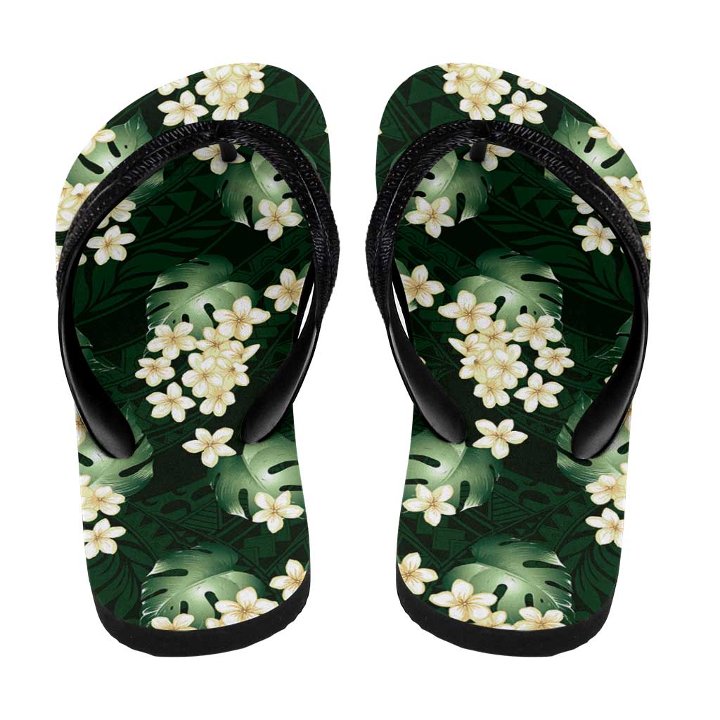 Green Tropical Hawaii Flip Flops Seamless Monstera Plumeria Hawaiian Pattern LT14 - Polynesian Pride