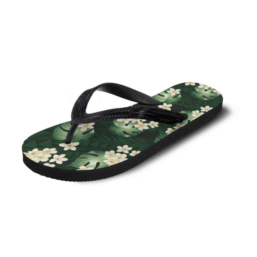Green Tropical Hawaii Flip Flops Seamless Monstera Plumeria Hawaiian Pattern LT14 - Polynesian Pride