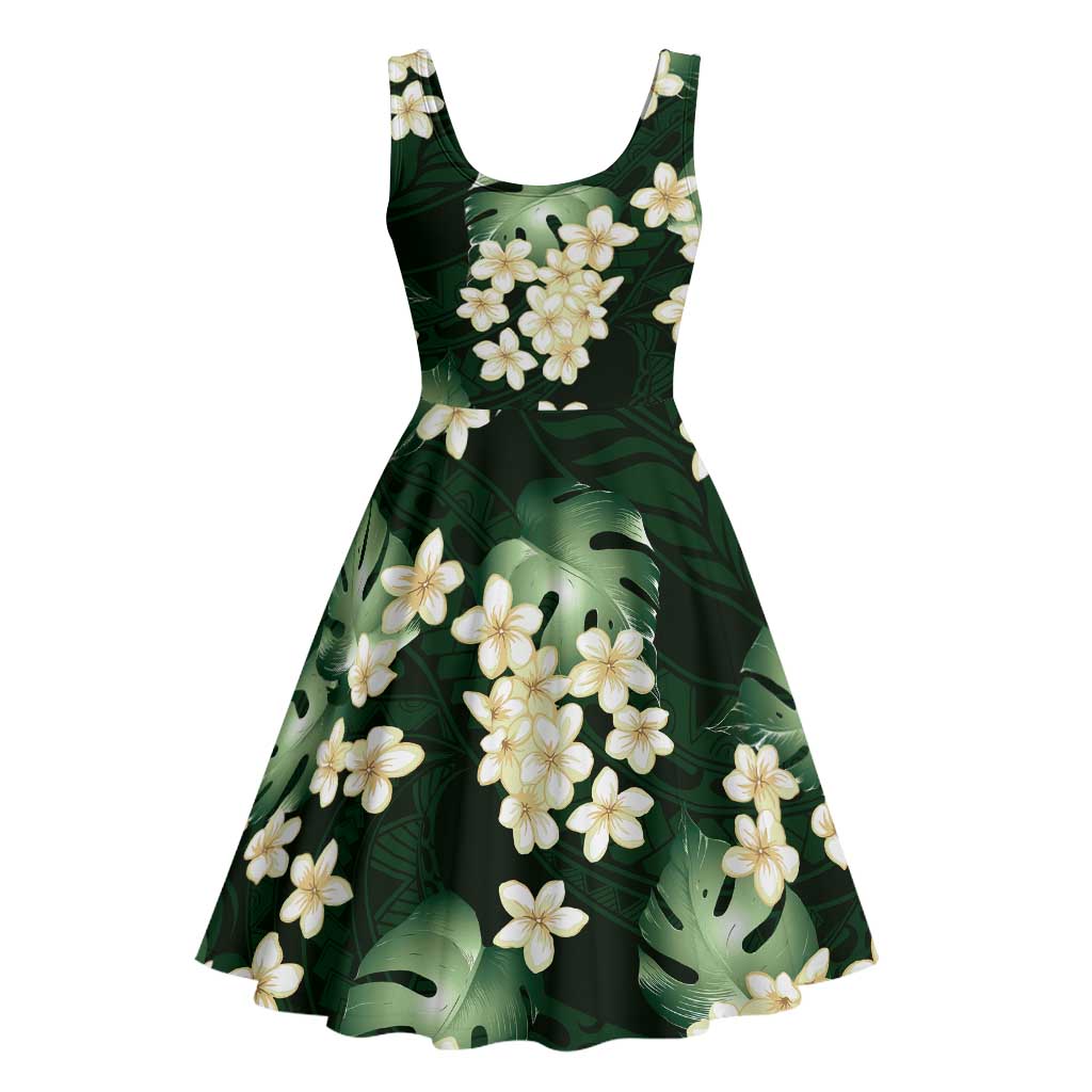 Green Tropical Hawaii Midi Dress Seamless Monstera Plumeria Hawaiian Pattern - Polynesian Pride