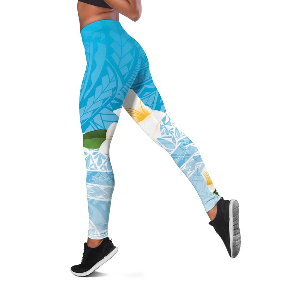 Guam Chamorro Guasali Flowers Leggings Aqua Gradient LT7 Aquamarine - Polynesian Pride