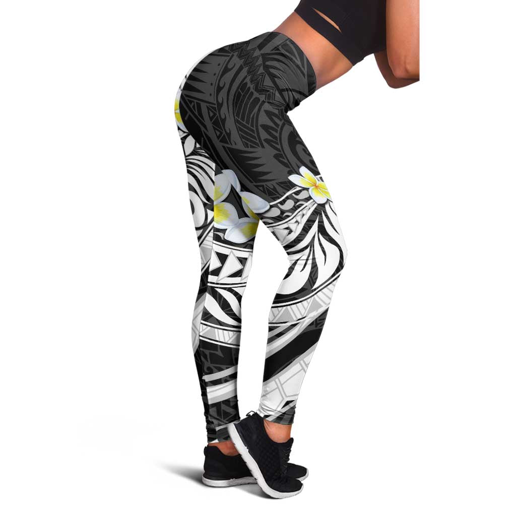 Hawaii Aloha Leggings Plumeria Vintage - Black LT7 - Polynesian Pride