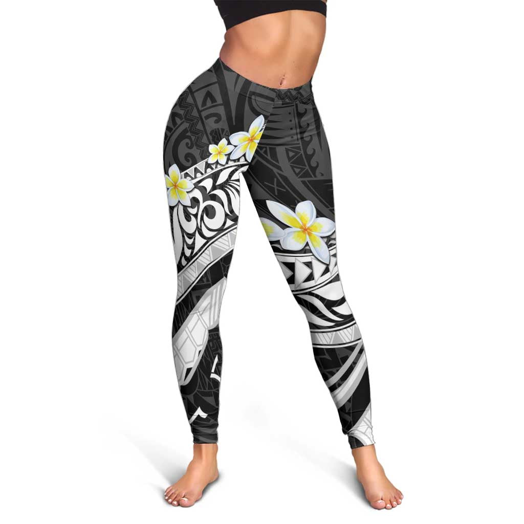 Hawaii Aloha Leggings Plumeria Vintage - Black LT7 - Polynesian Pride