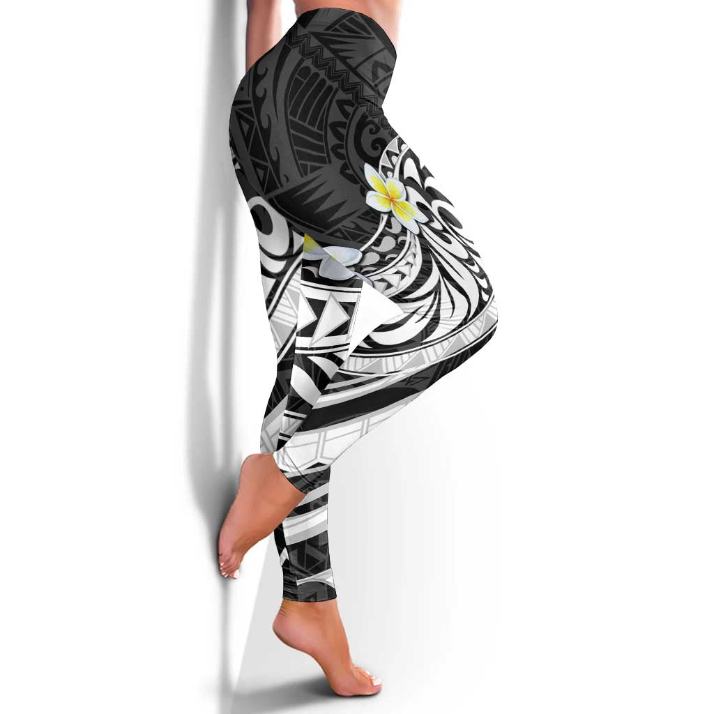 Hawaii Aloha Leggings Plumeria Vintage - Black LT7 - Polynesian Pride