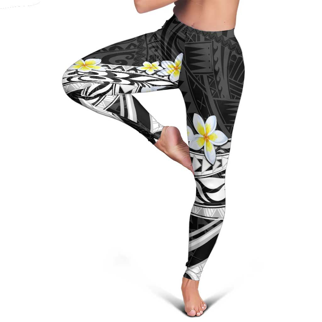 Hawaii Aloha Leggings Plumeria Vintage - Black LT7 - Polynesian Pride