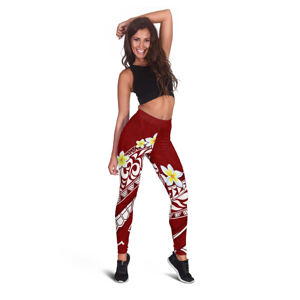 Hawaii Aloha Leggings Plumeria Vintage - Crimson